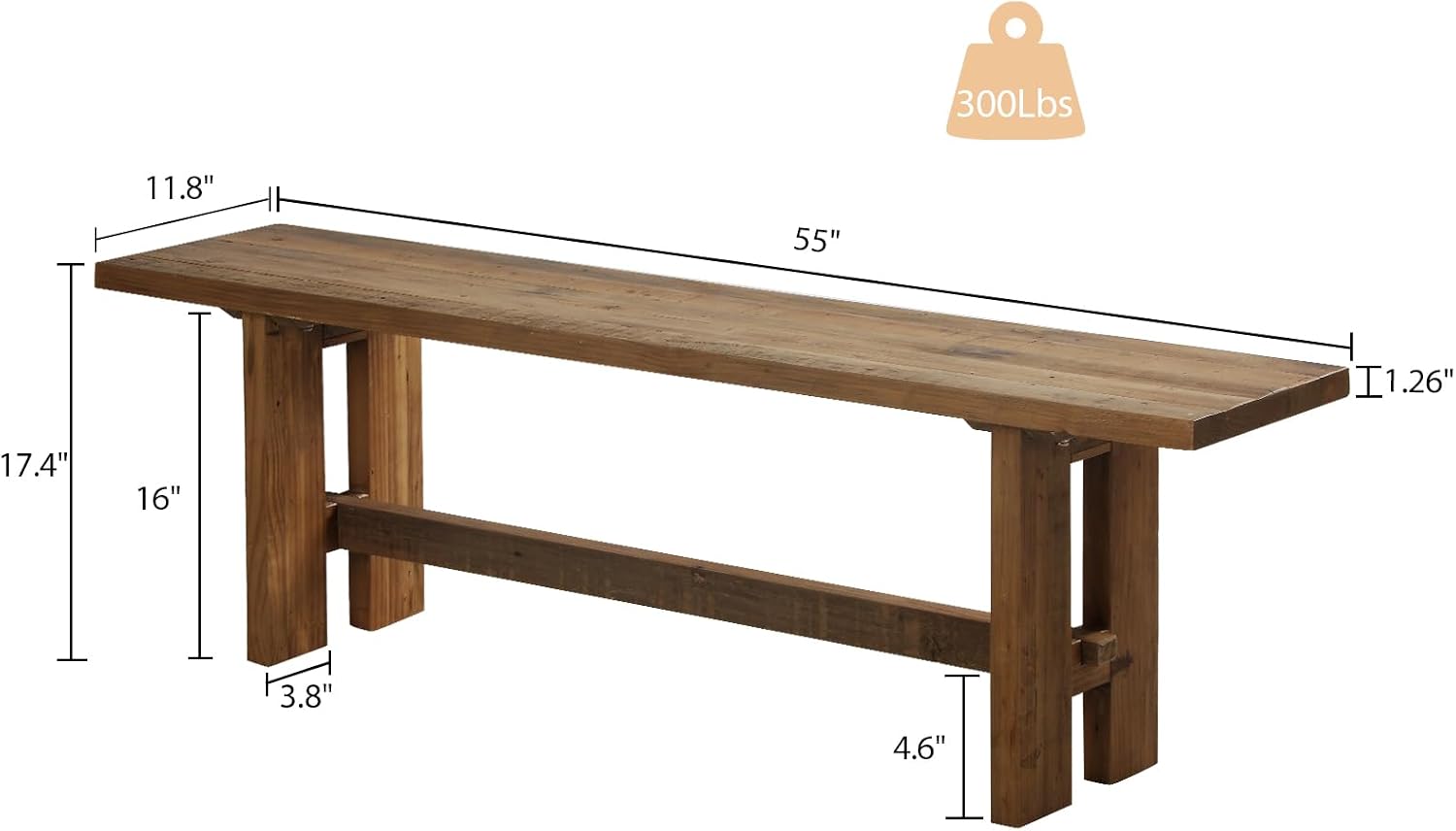 Rustic Solid Wood Farmhouse Entry Bench