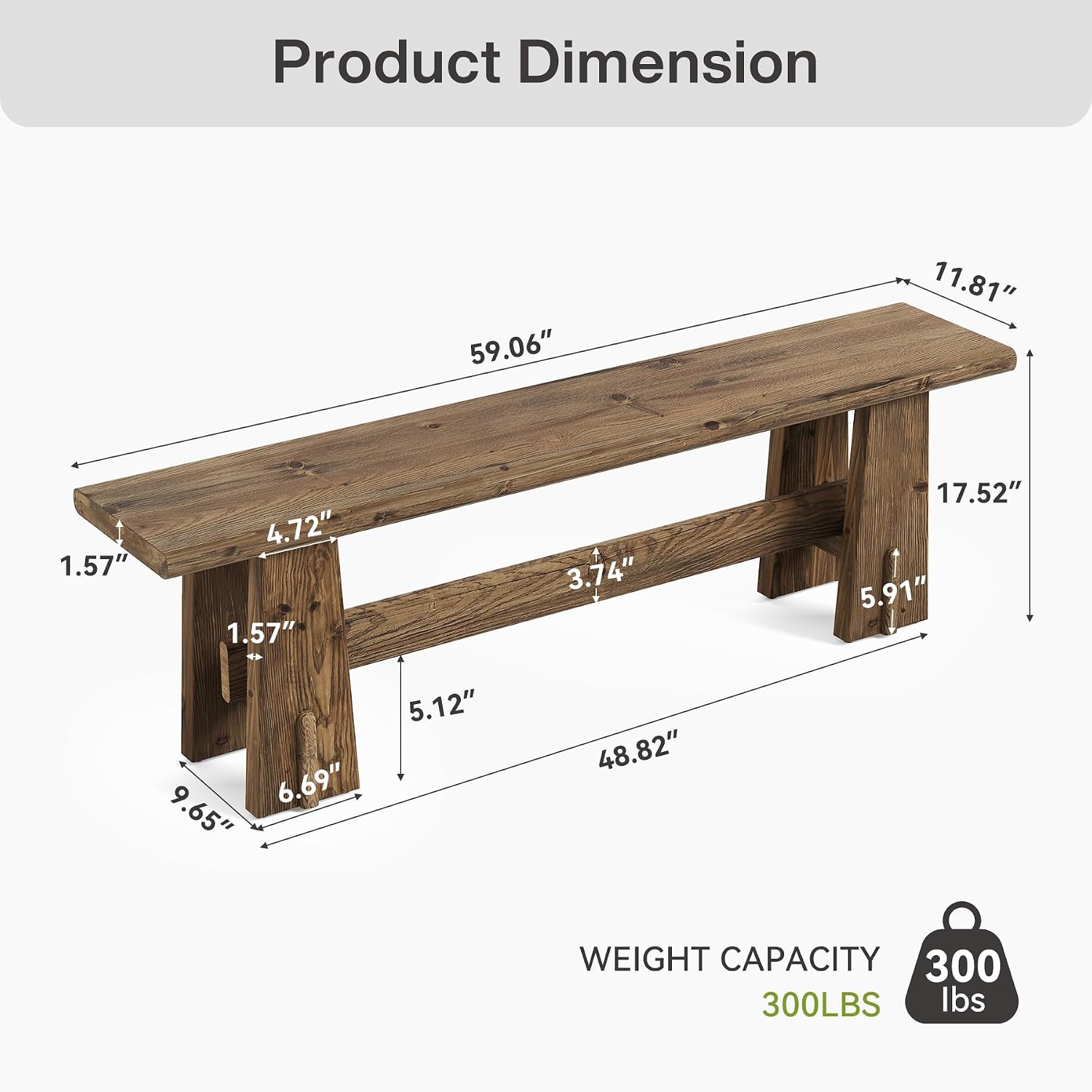 Retro Rustic Solid Wood Long Bench