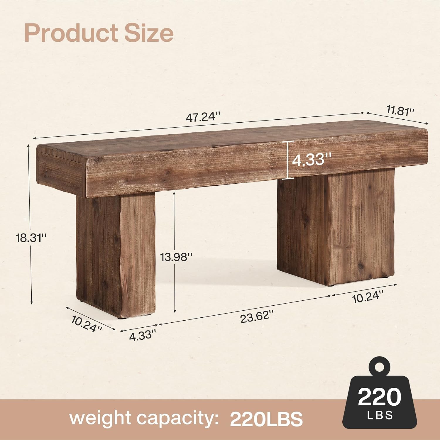 Thick Wood Bench With Elegant Art Legs