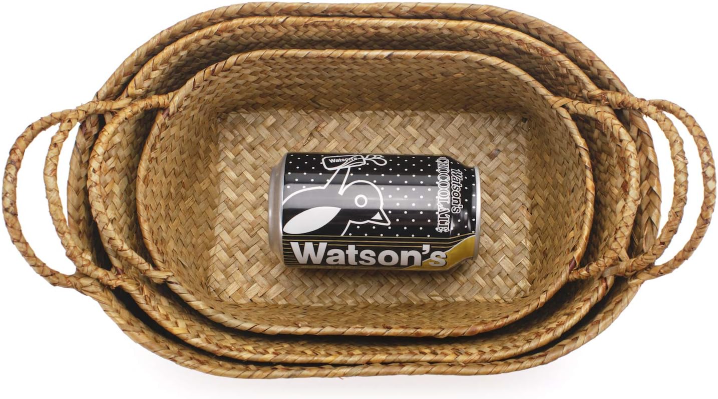 Oval Stackable Seagrass Storage Baskets Set