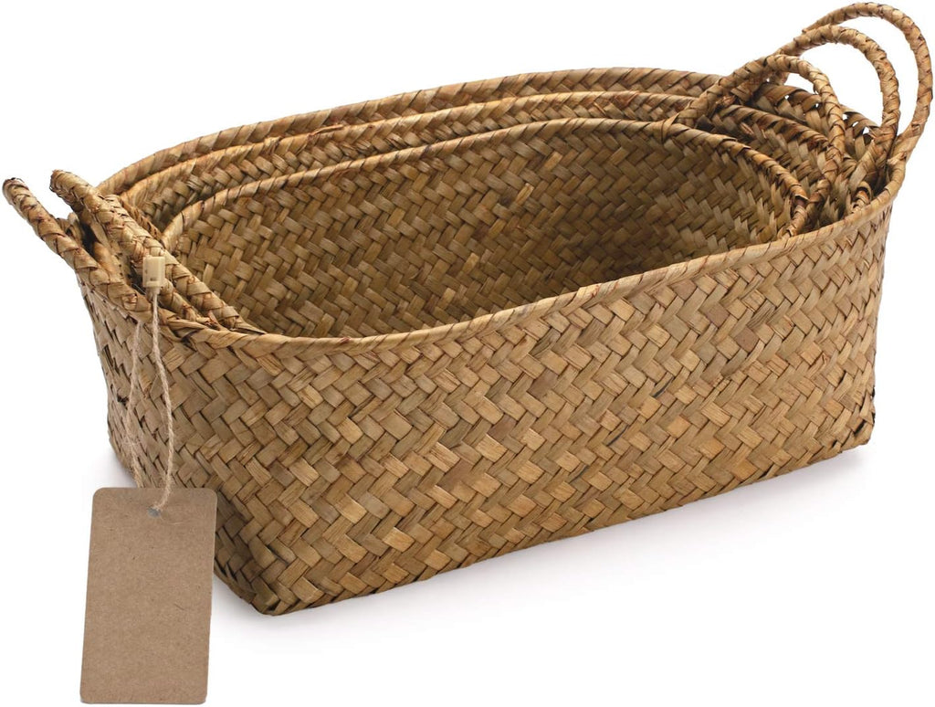 Oval Stackable Seagrass Storage Baskets Set