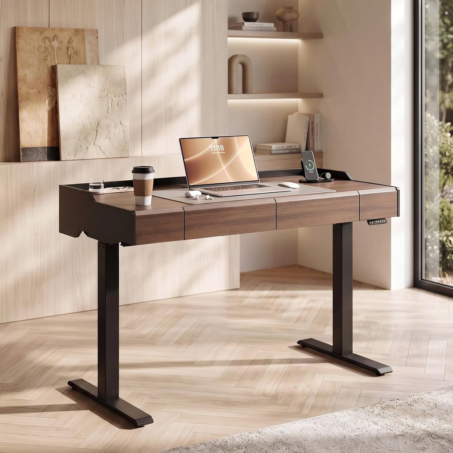 Height Adjustable Desk With Drawer Storage