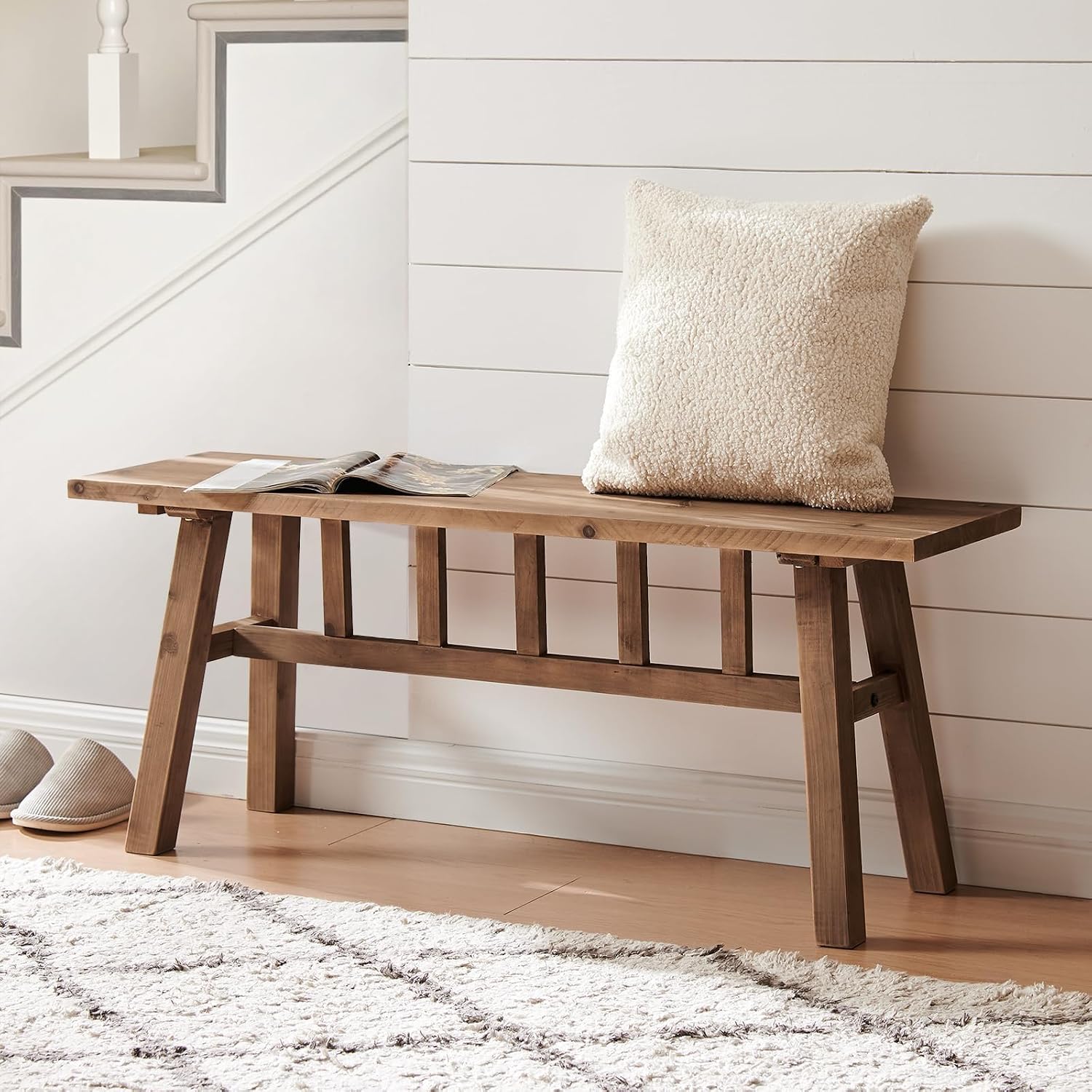 Handcrafted Rustic Solid Wood Bench