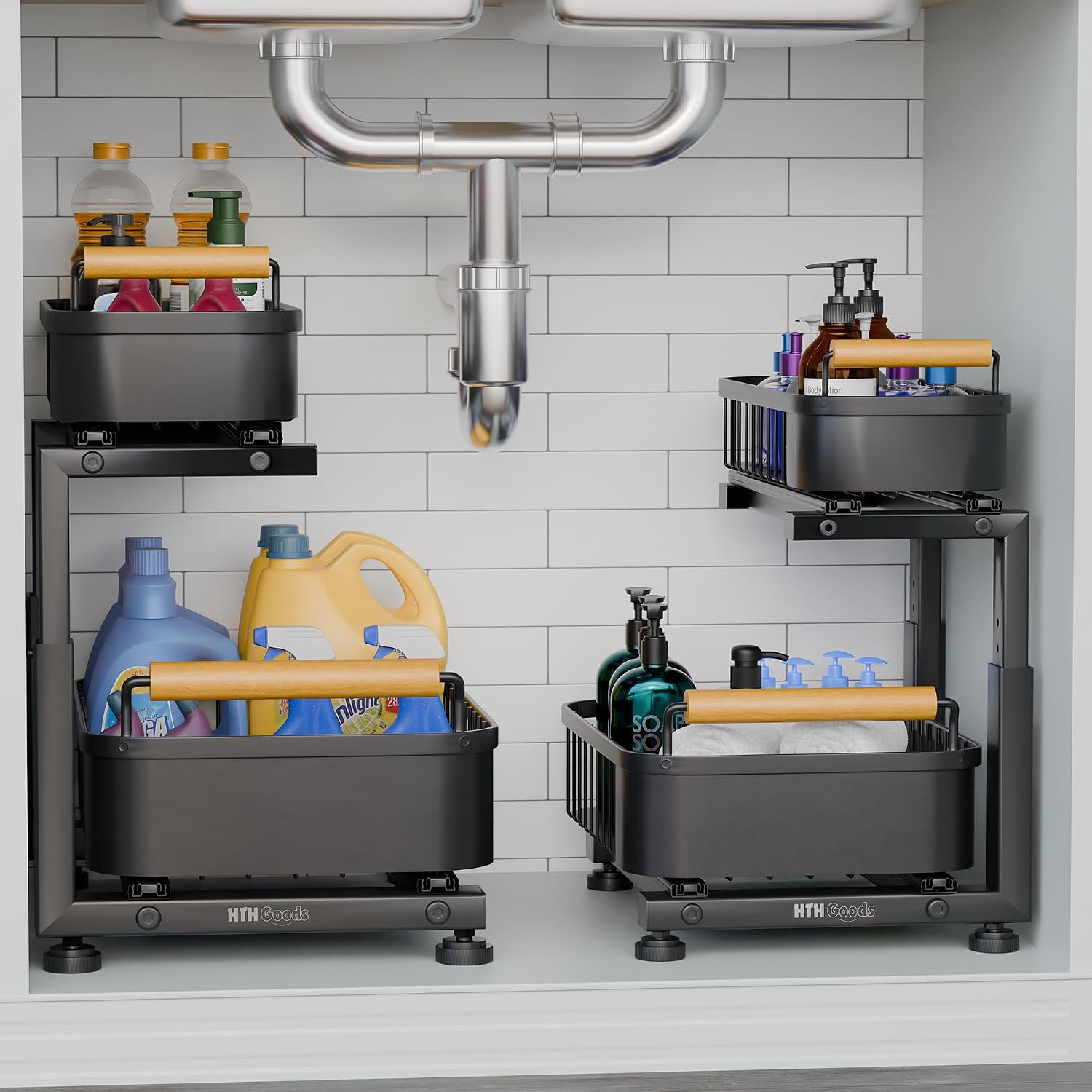 Two Tier Pull Out Sink Storage Baskets