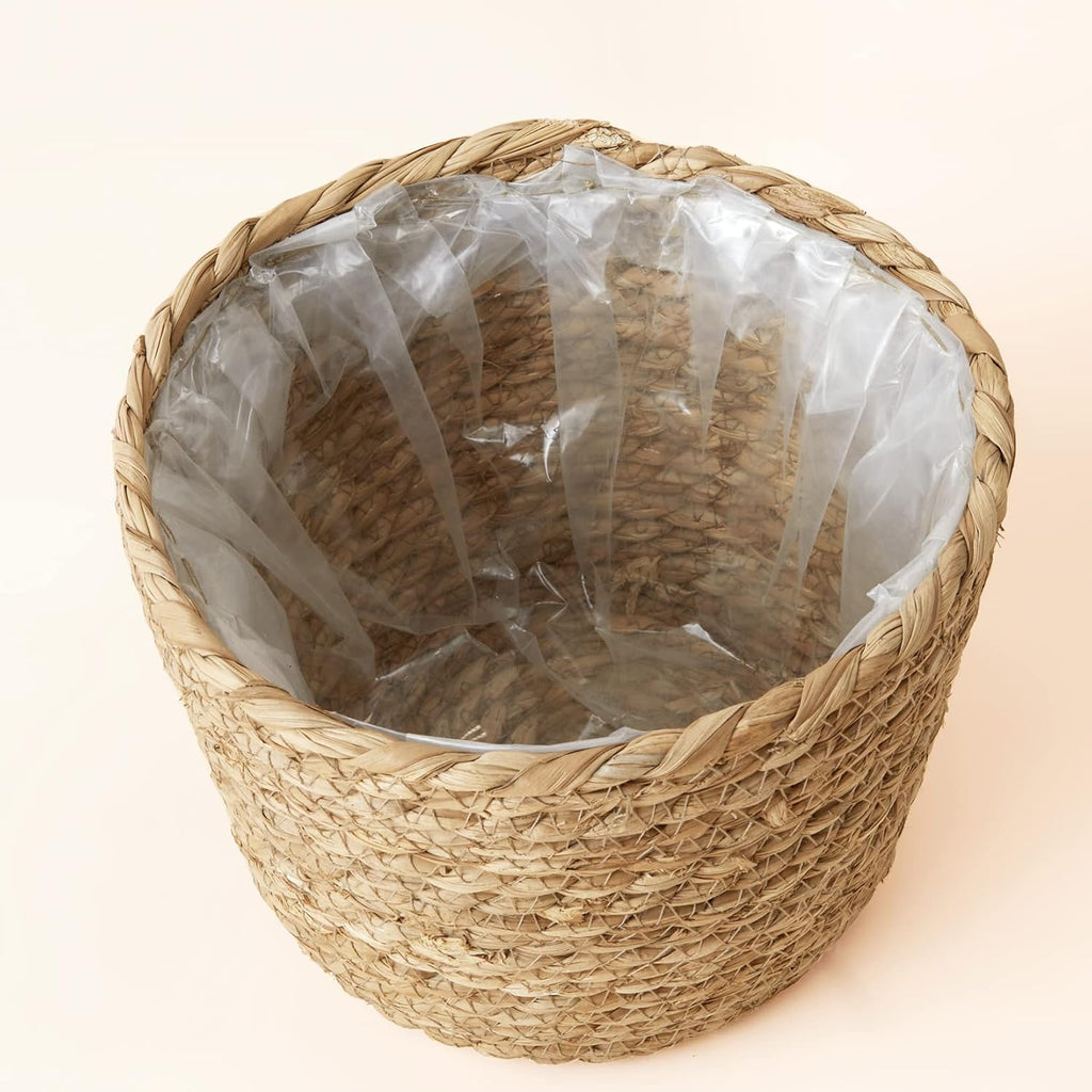 Three Handwoven Seagrass Plant Baskets