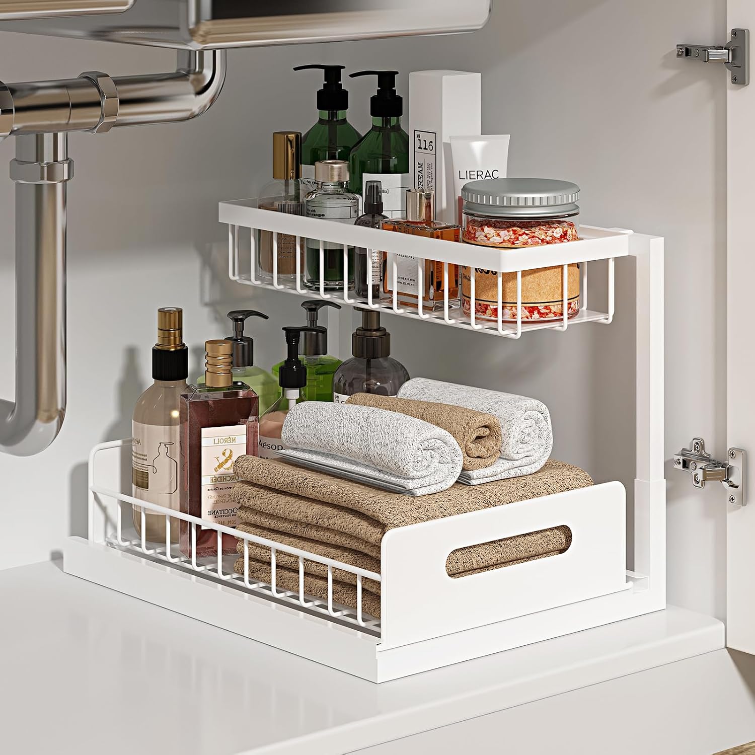 L Shaped Two Tier Sink Storage Rack