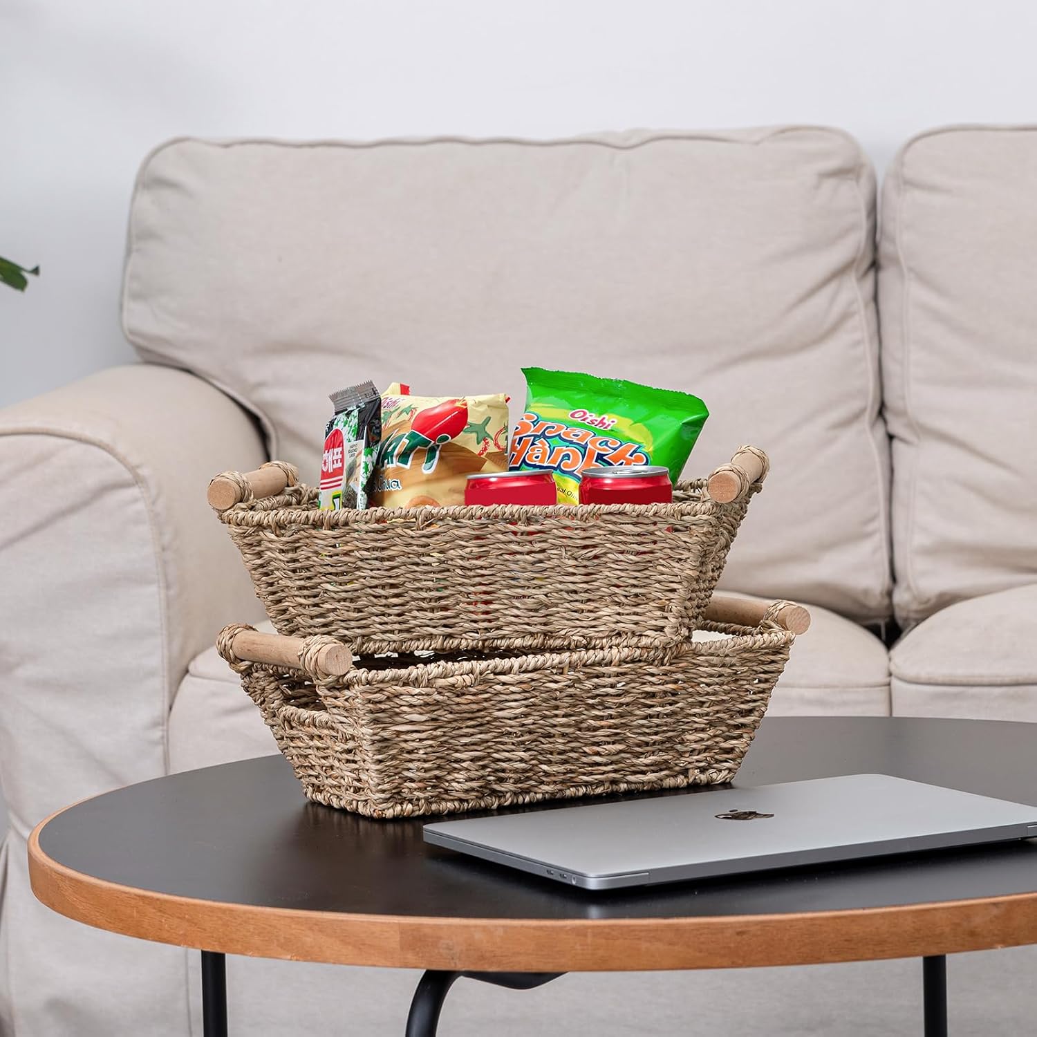 Four Small Rattan Storage Baskets