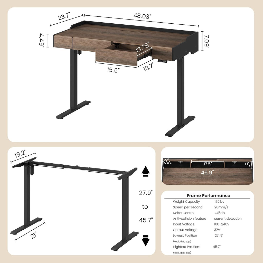 Height Adjustable Desk With Drawer Storage
