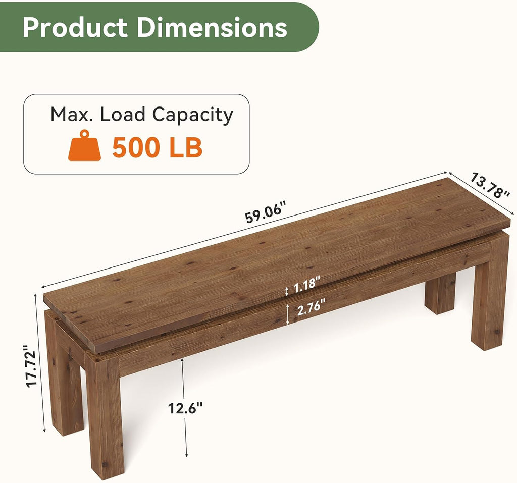 Solid Wood Farmhouse Long Entry Bench