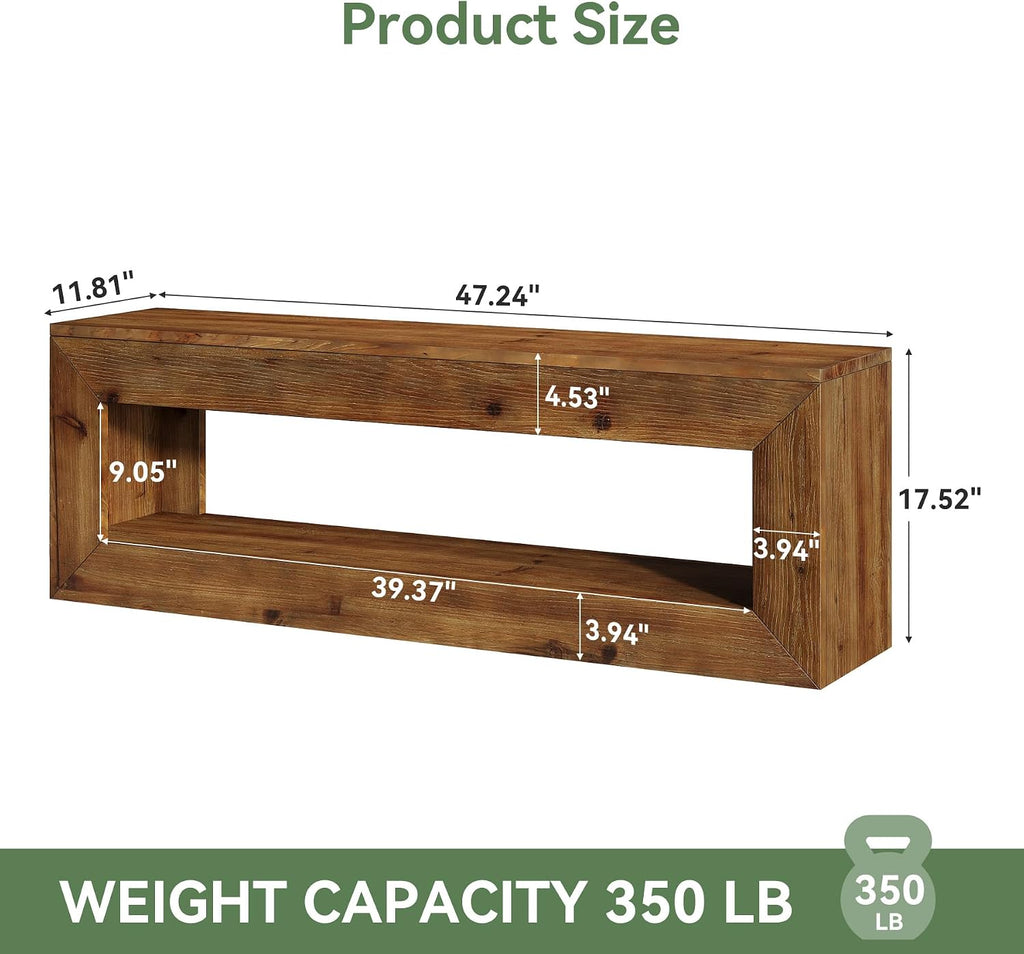 Rustic Wood Bench With Storage Shelf