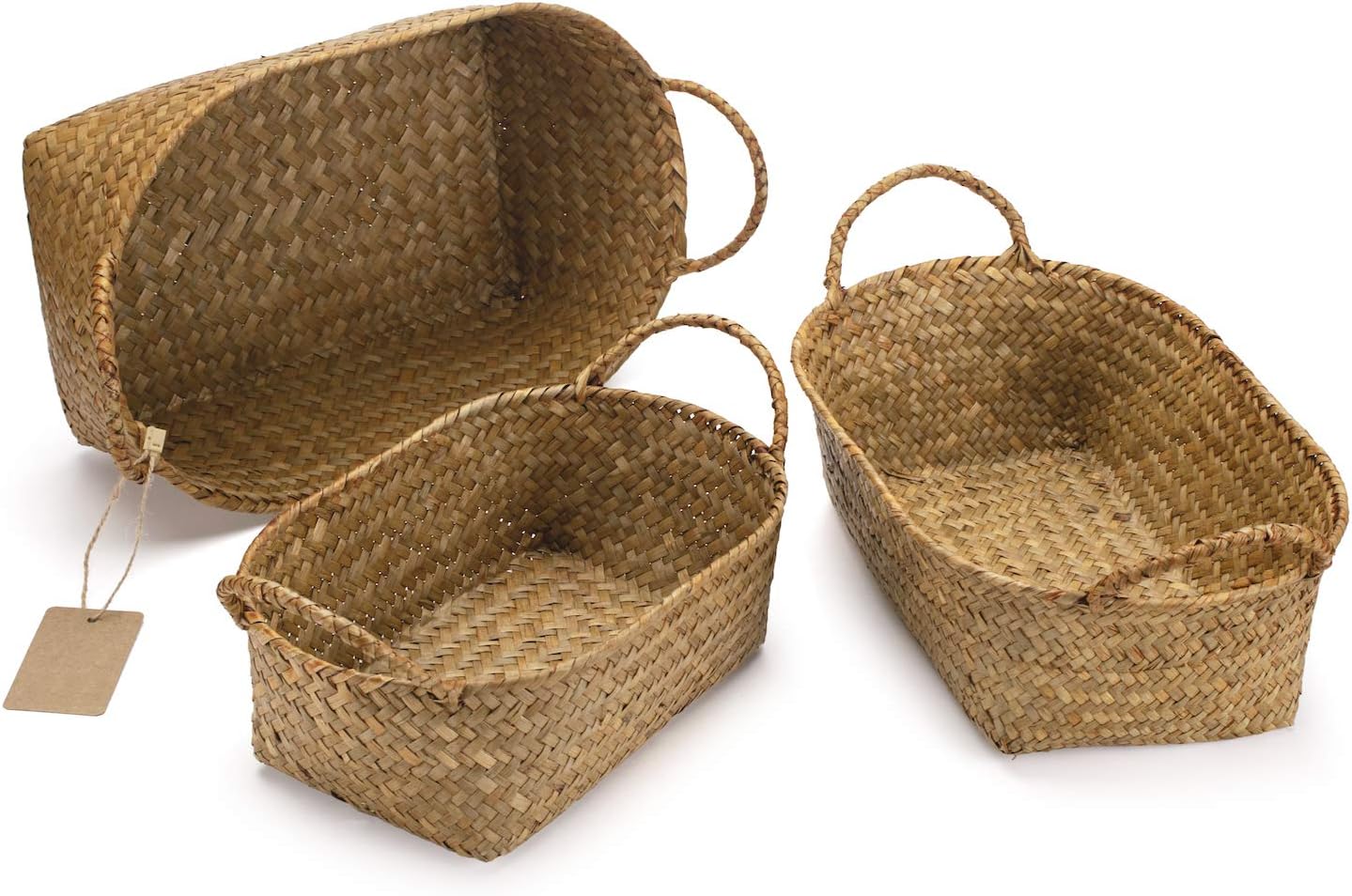 Oval Stackable Seagrass Storage Baskets Set