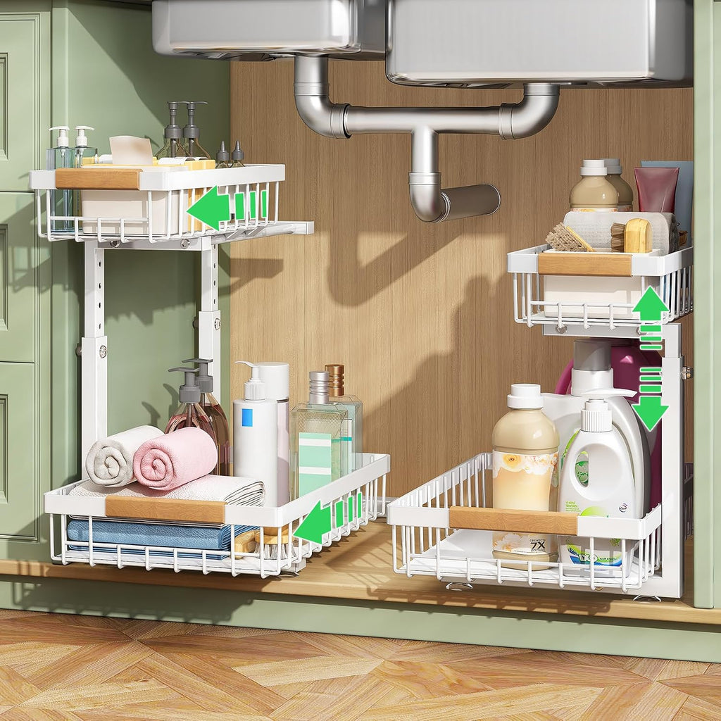 Two Pack 2-Tier Sliding Sink Organizer