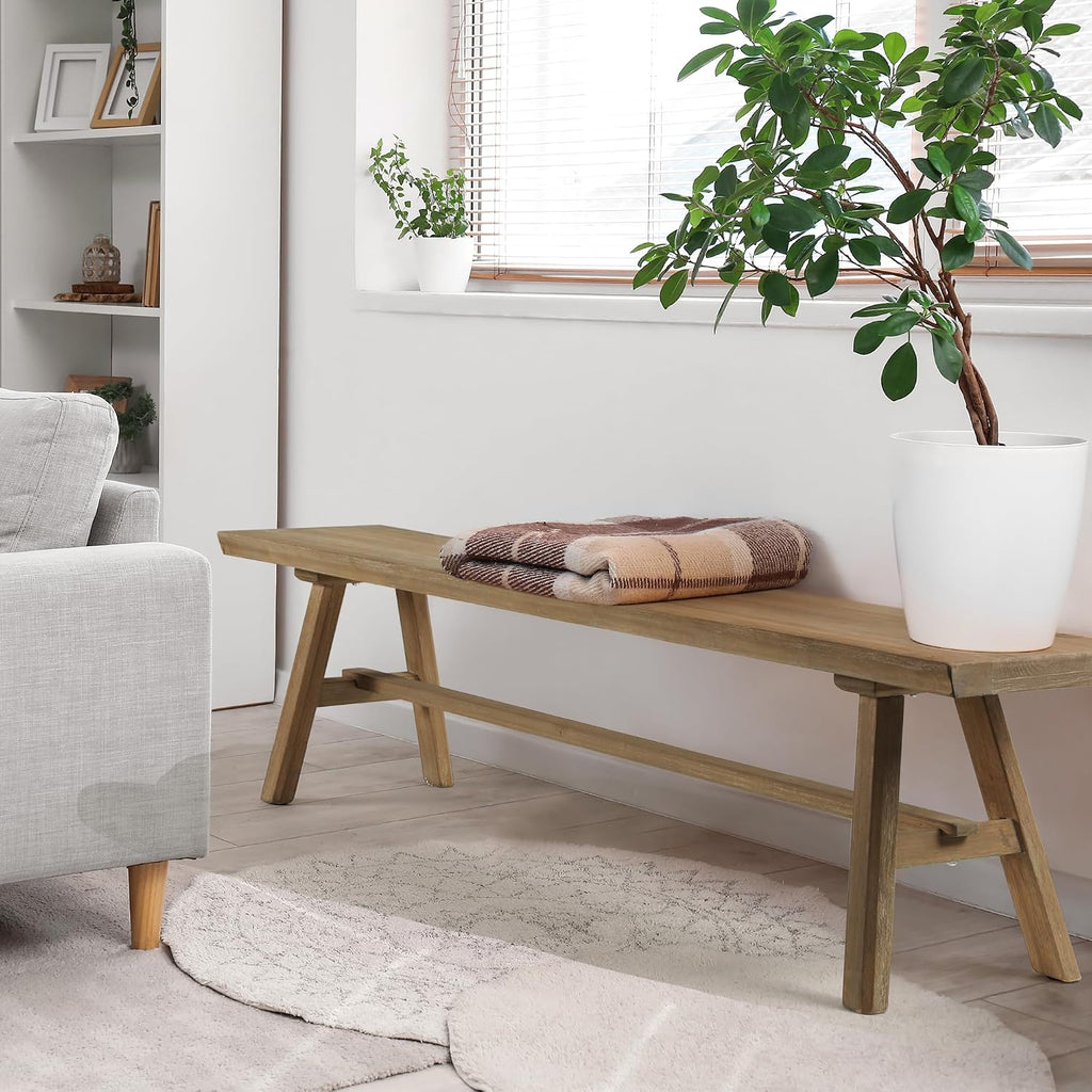 Solid Wood Rustic Farmhouse Bench
