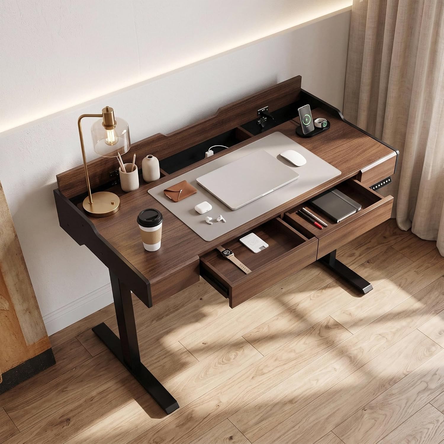 Height Adjustable Desk With Drawer Storage