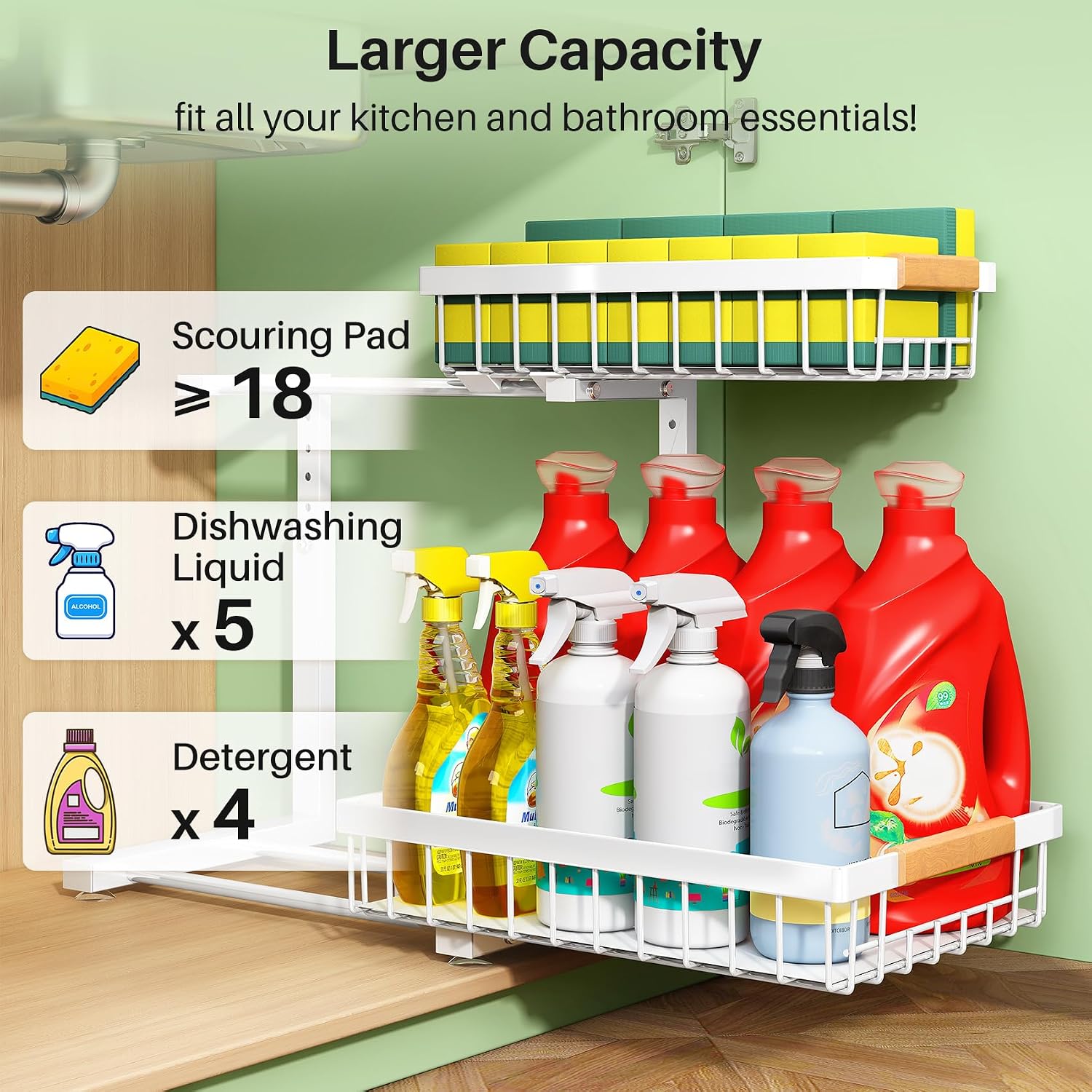 Two Pack 2-Tier Sliding Sink Organizer
