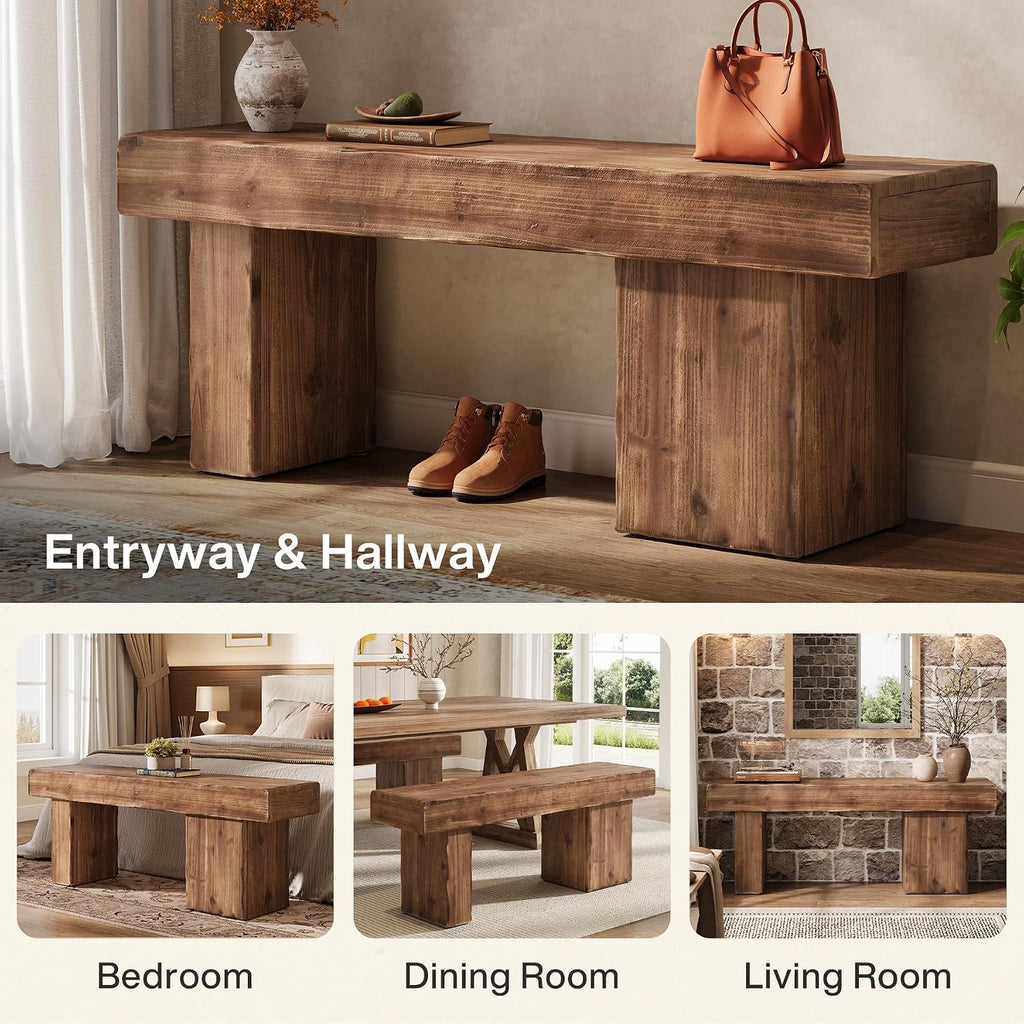 Thick Wood Bench With Elegant Art Legs