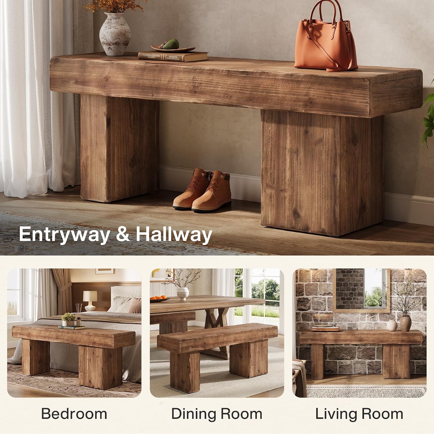 Thick Wood Bench With Elegant Art Legs