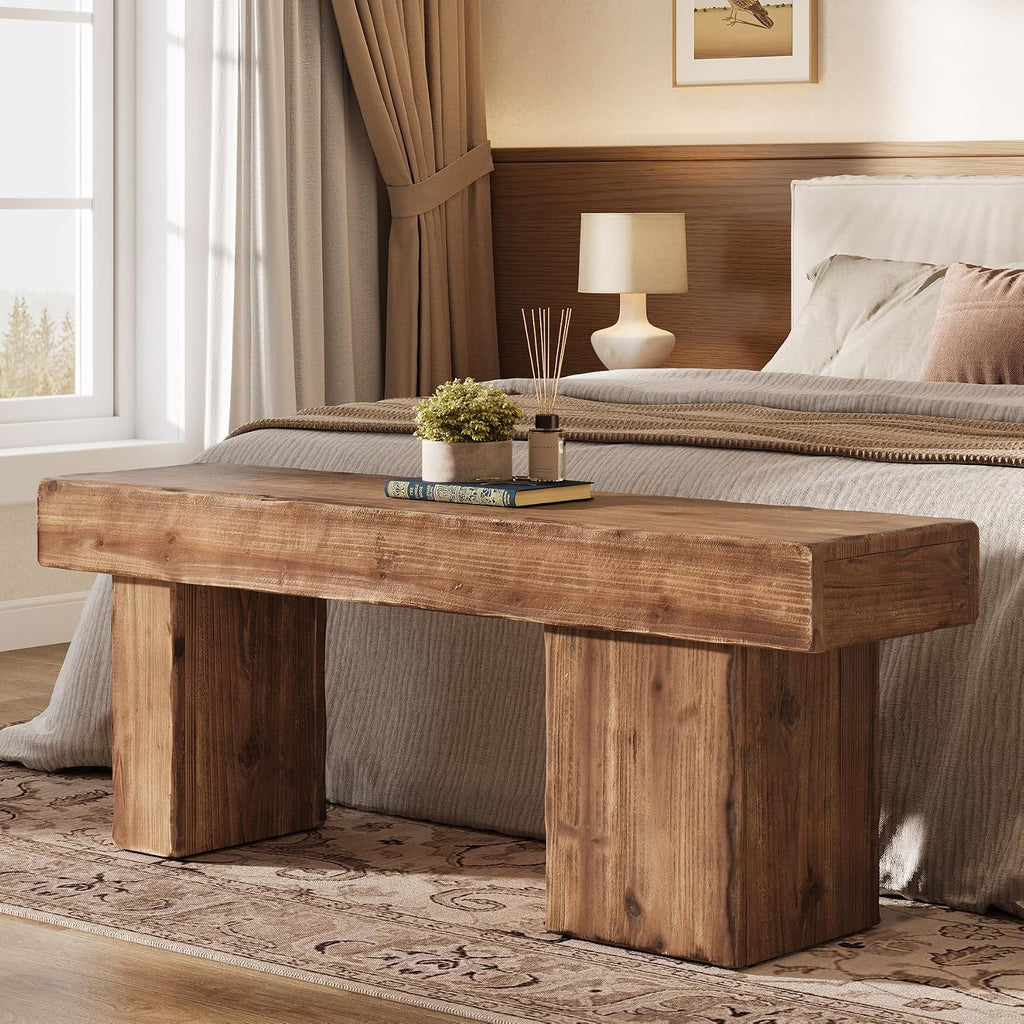 Thick Wood Bench With Elegant Art Legs