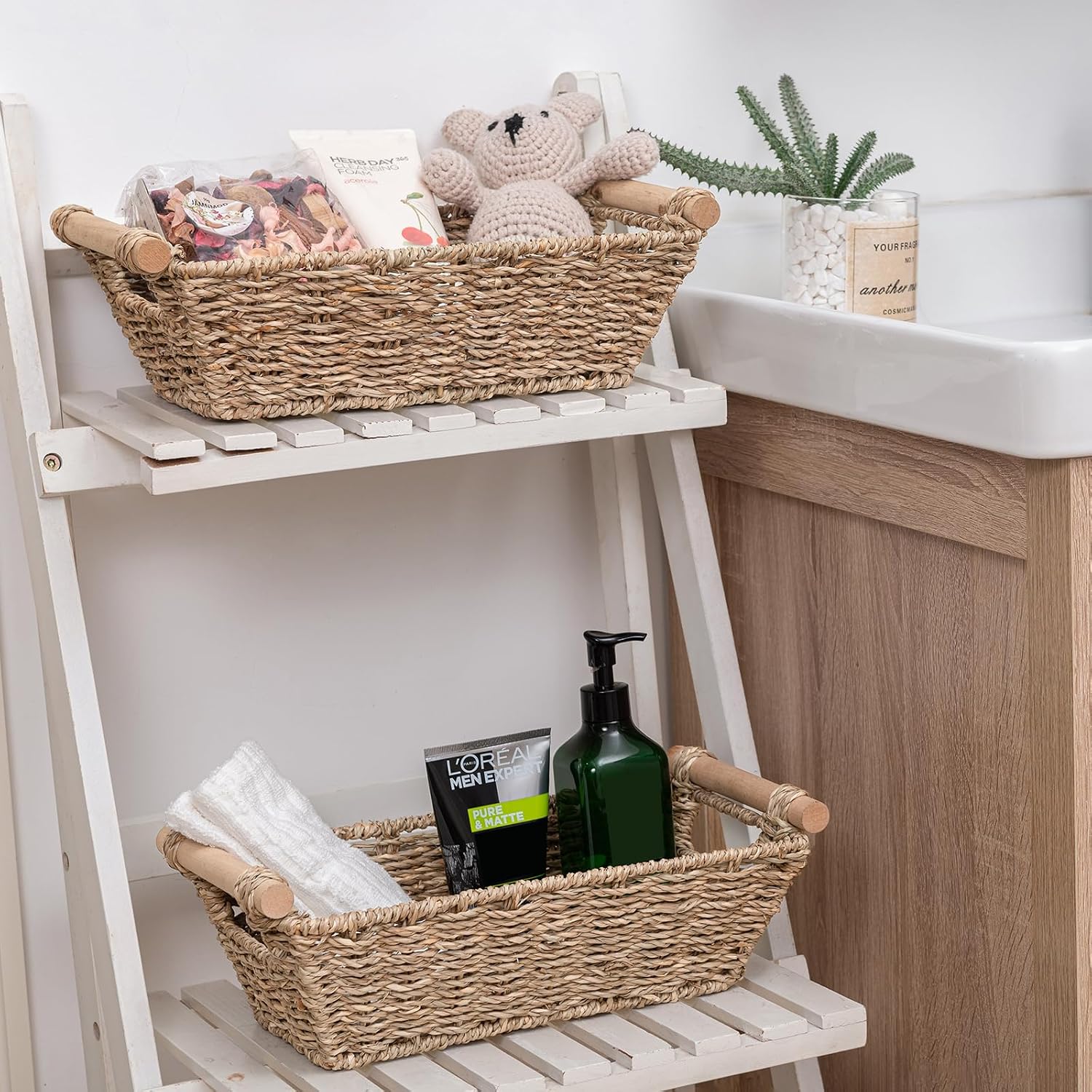 Four Small Rattan Storage Baskets
