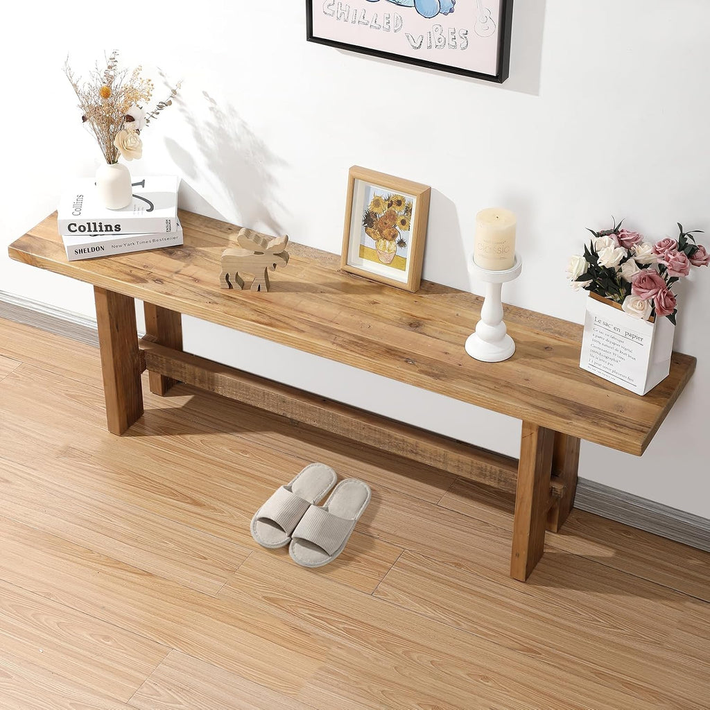 Rustic Solid Wood Farmhouse Entry Bench