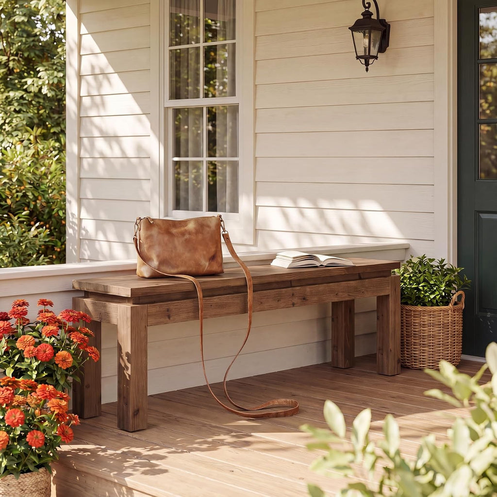 Solid Wood Farmhouse Long Entry Bench