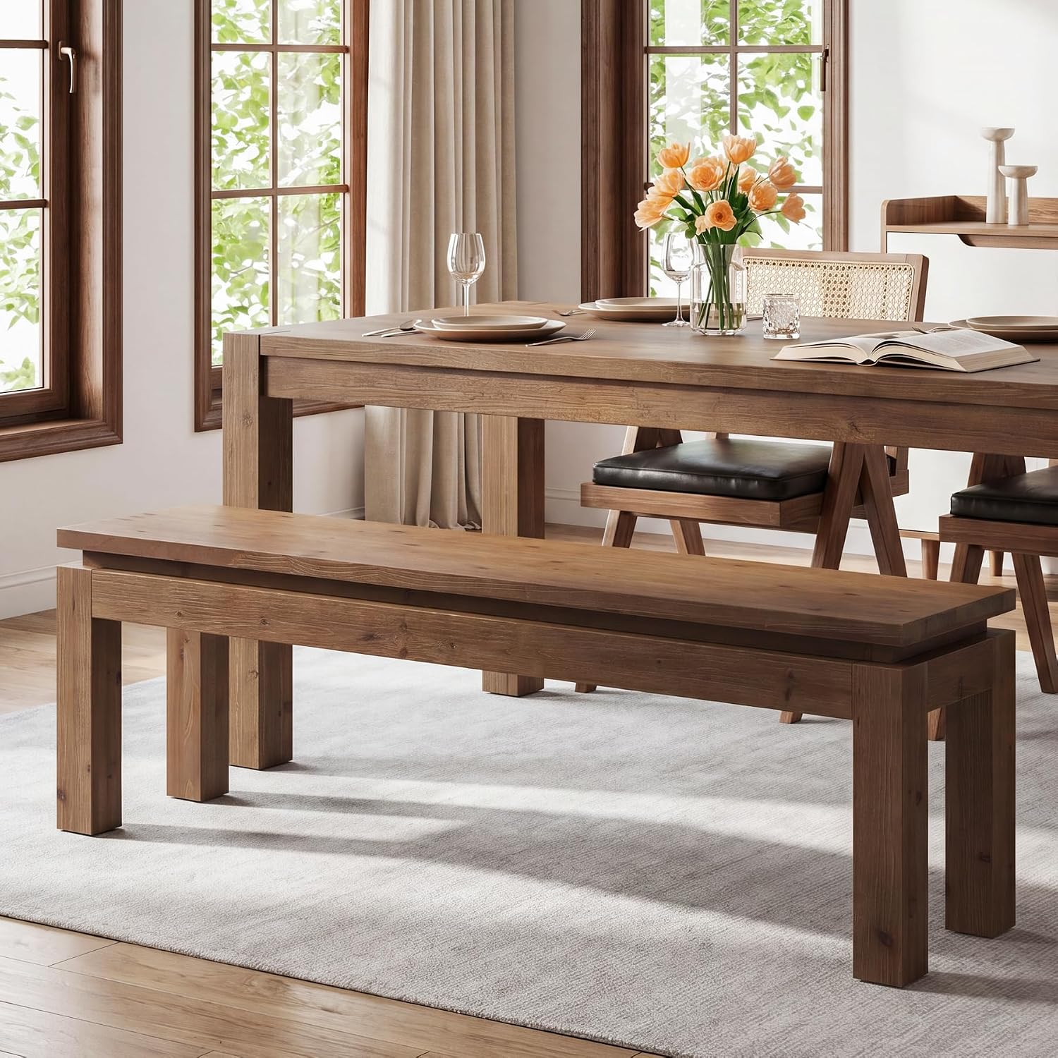 Solid Wood Farmhouse Long Entry Bench