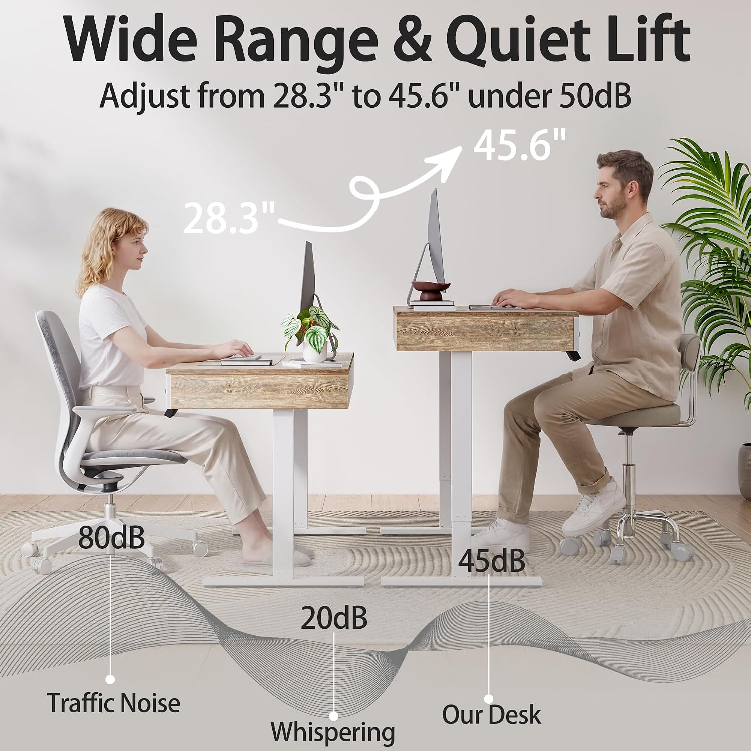 Electric Desk With Three Storage Drawers