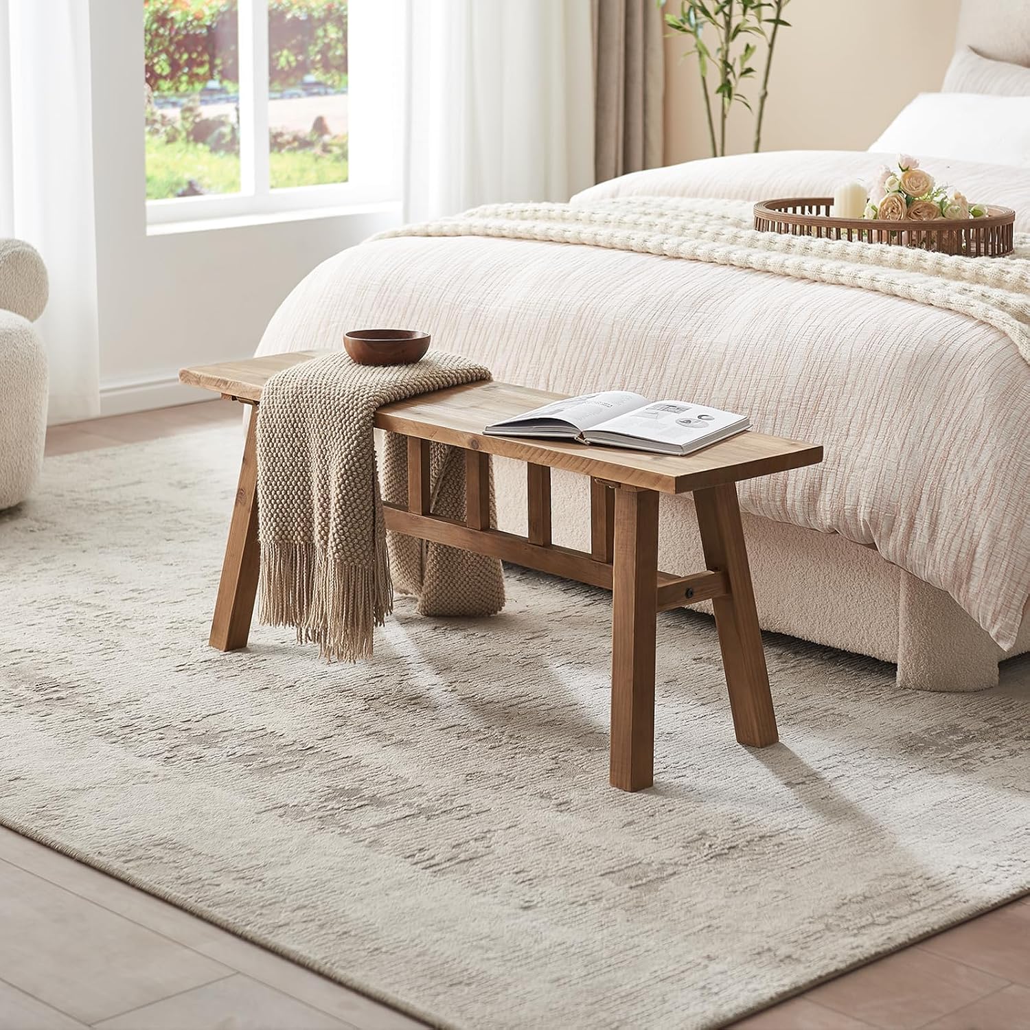 Handcrafted Rustic Solid Wood Bench