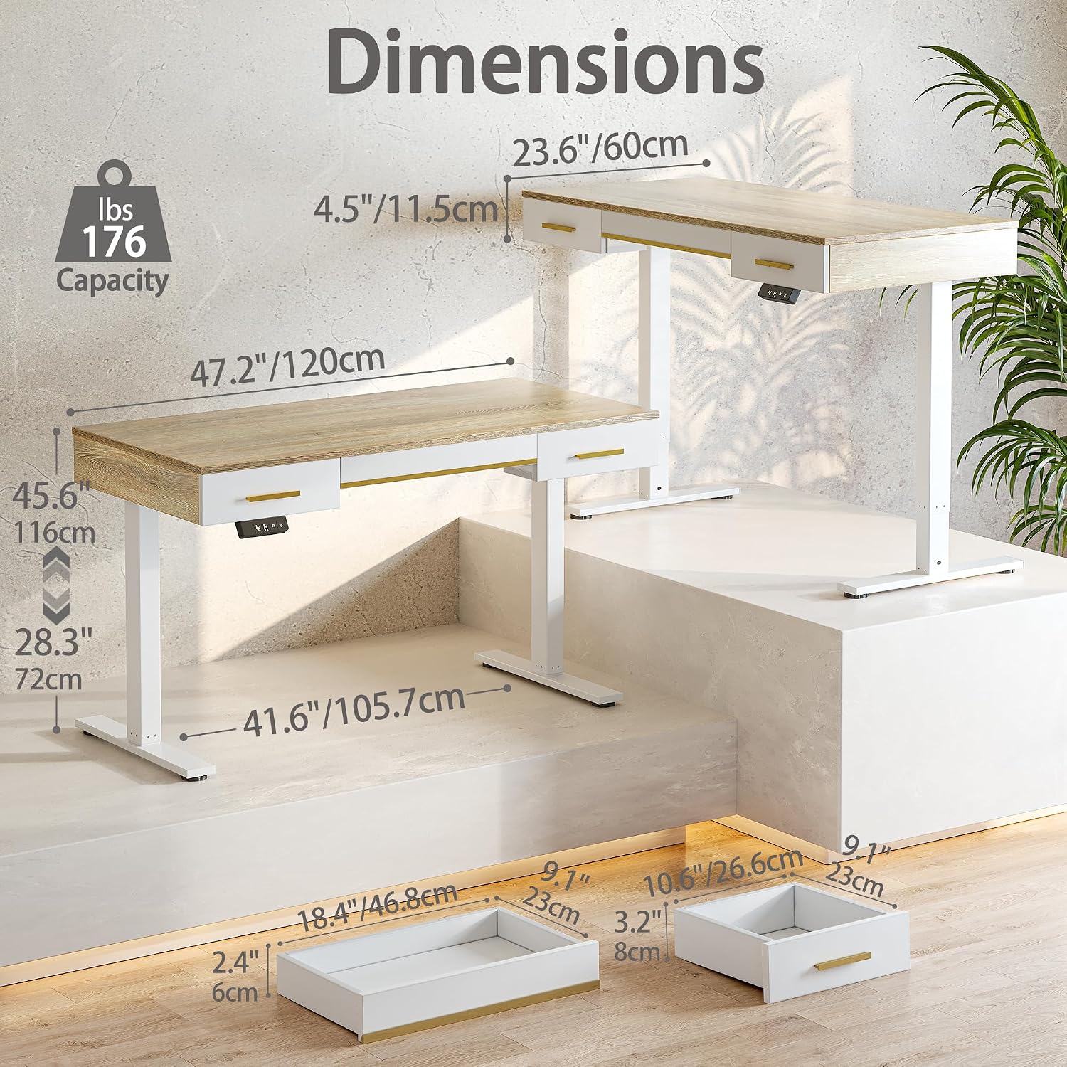 Electric Desk With Three Storage Drawers