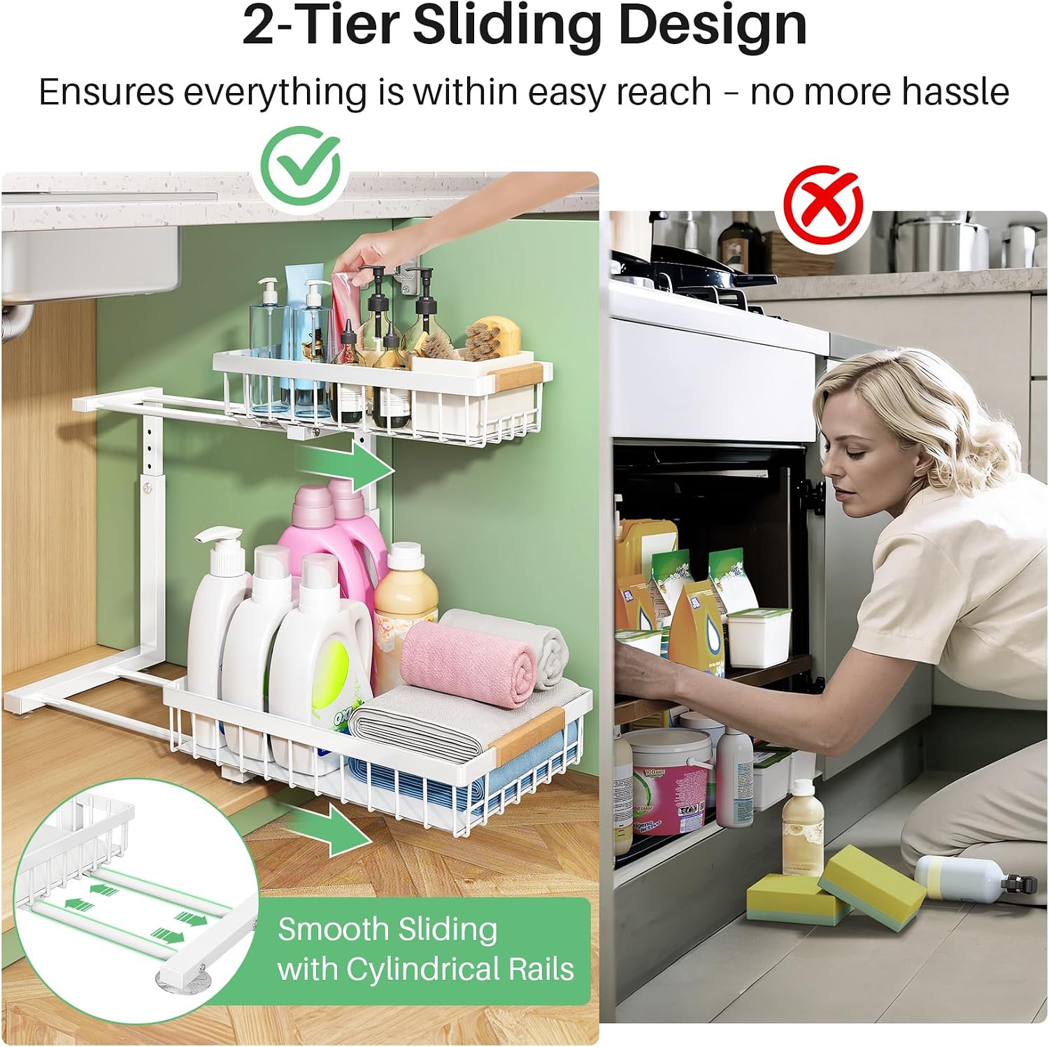 Two Pack 2-Tier Sliding Sink Organizer