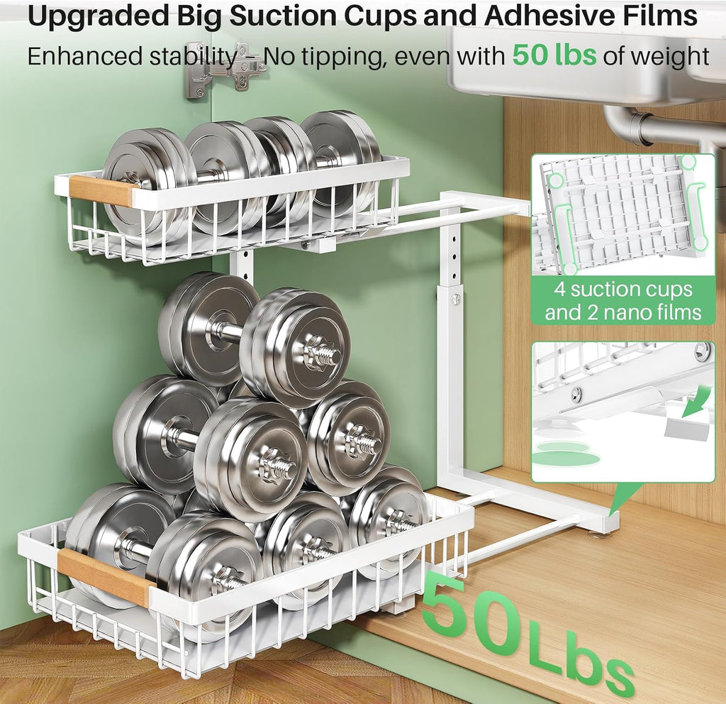Two Pack 2-Tier Sliding Sink Organizer