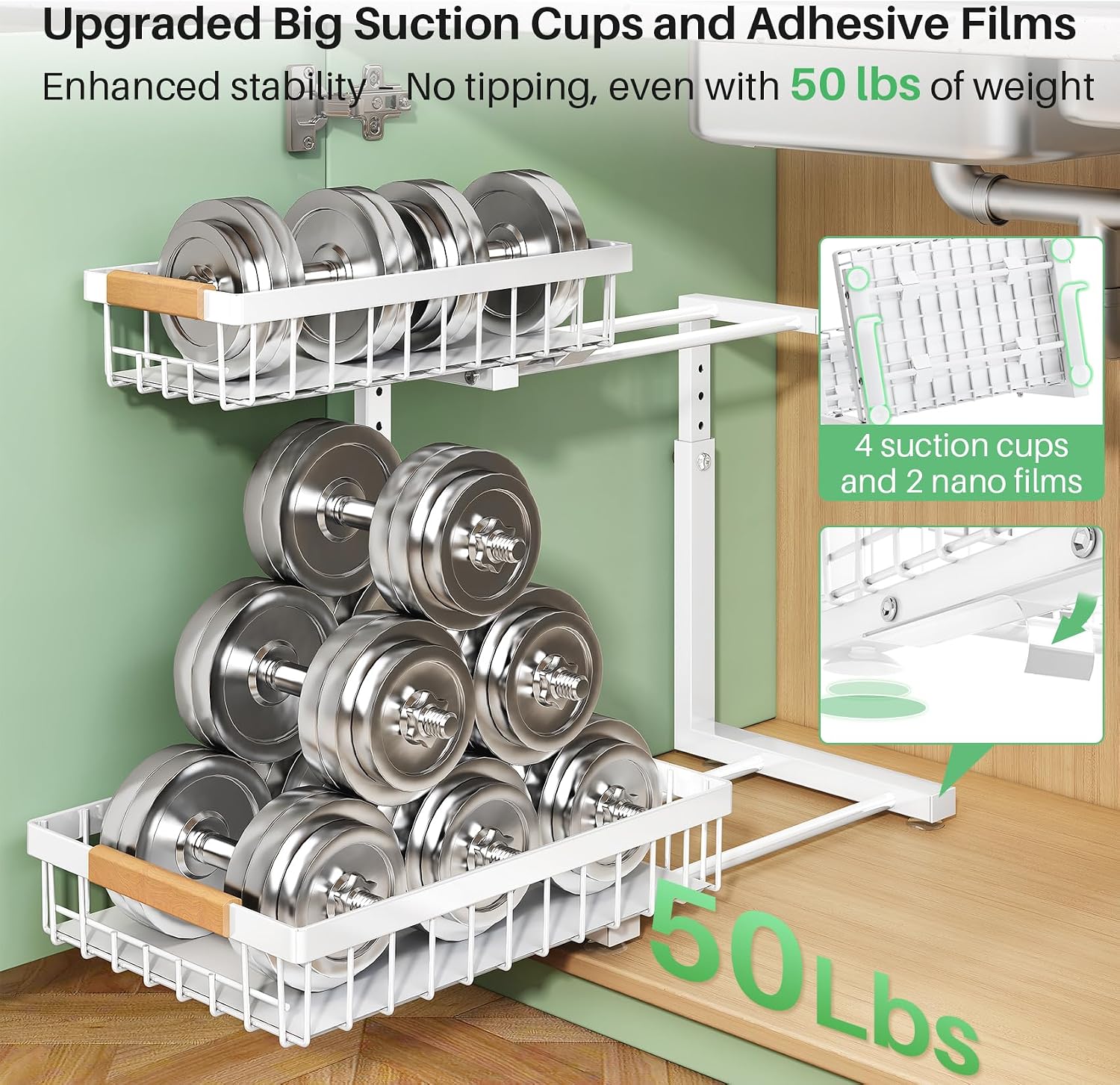 Two Pack 2-Tier Sliding Sink Organizer