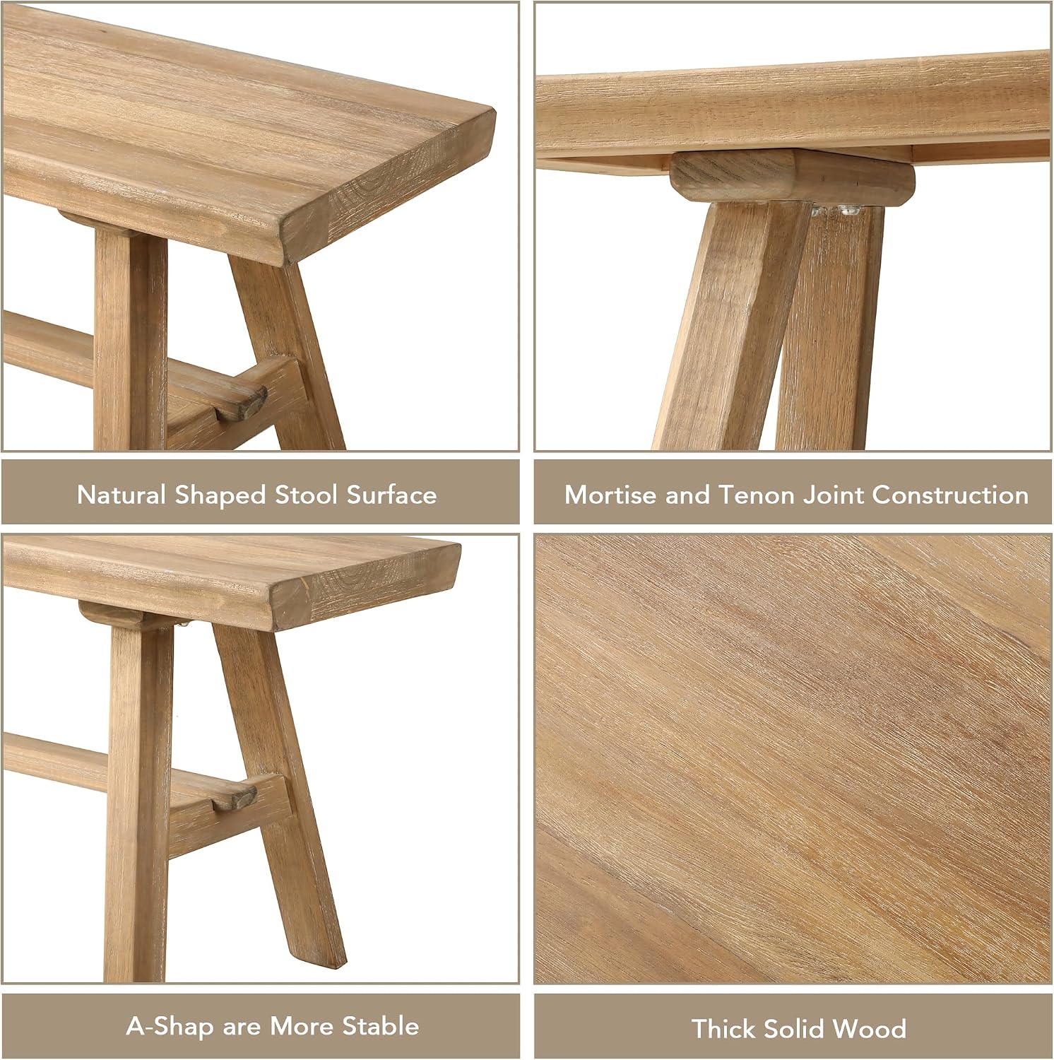 Solid Wood Rustic Farmhouse Bench