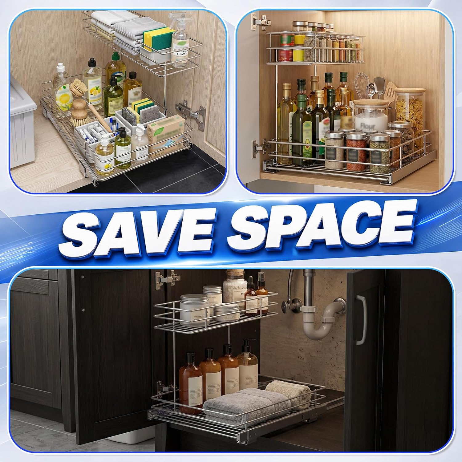 Two Tier Sliding Sink Storage Rack
