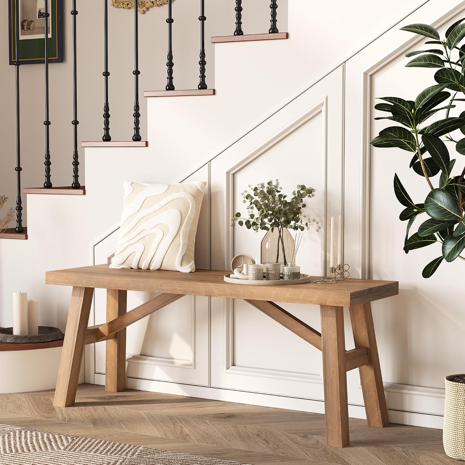 Handmade Natural Farmhouse Wood Bench