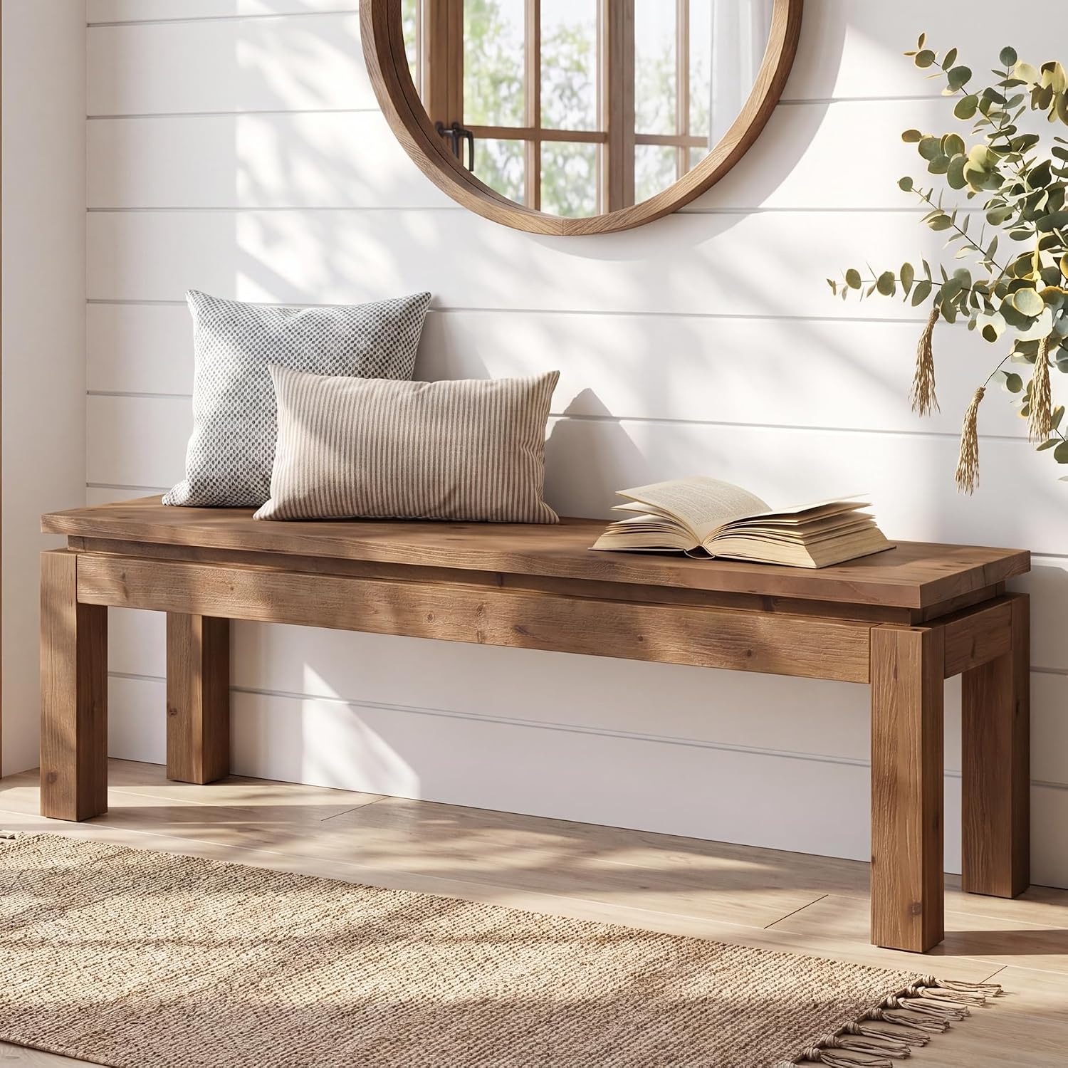 Solid Wood Farmhouse Long Entry Bench