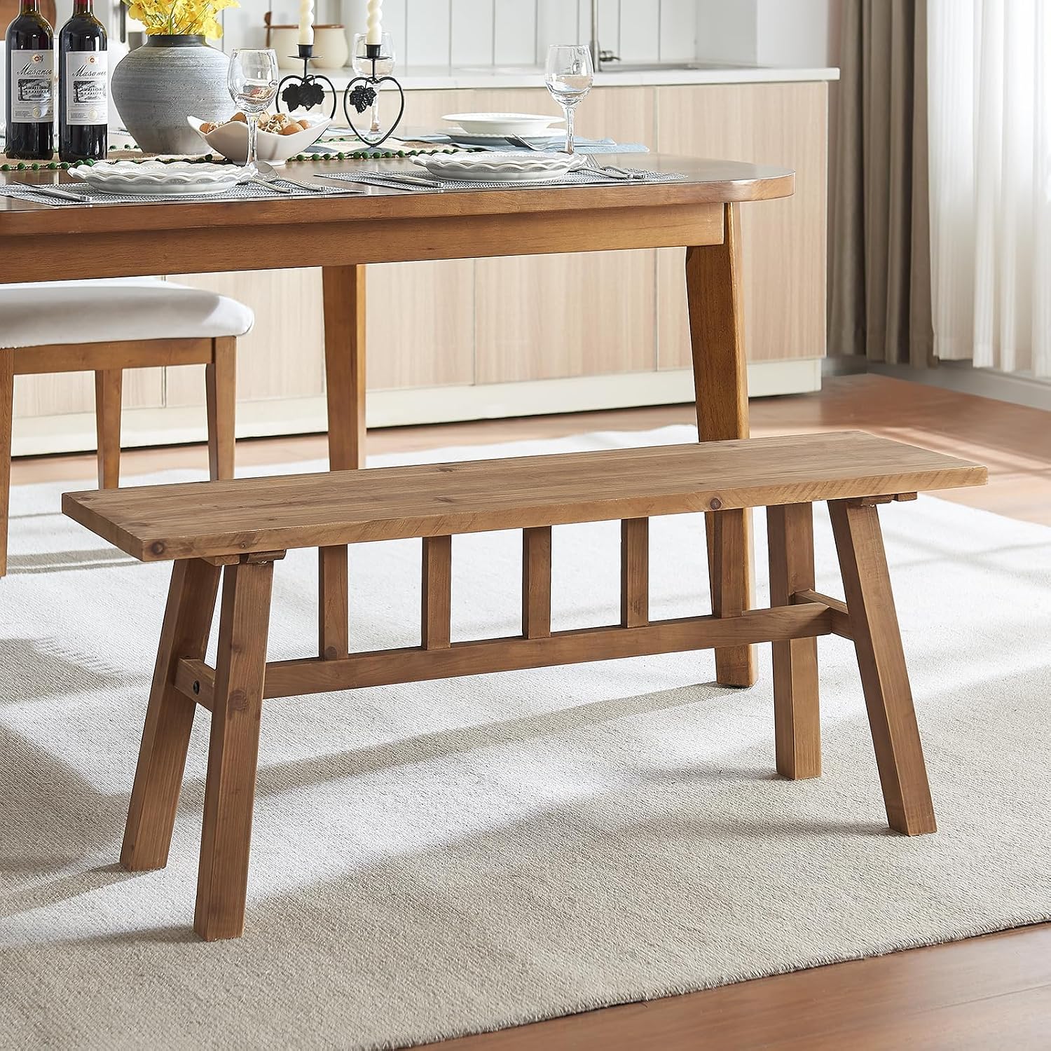 Handcrafted Rustic Solid Wood Bench