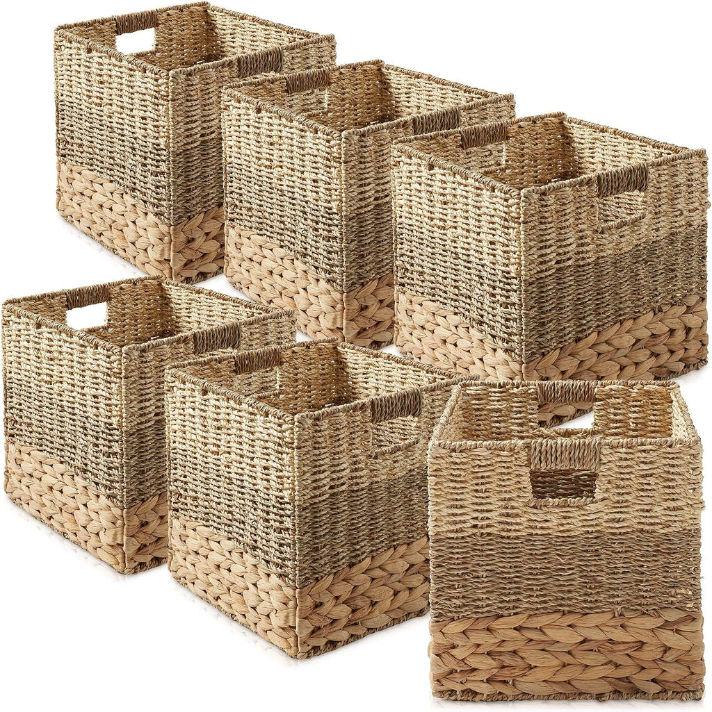 6 Pack Woven Seagrass Cube Storage Bins