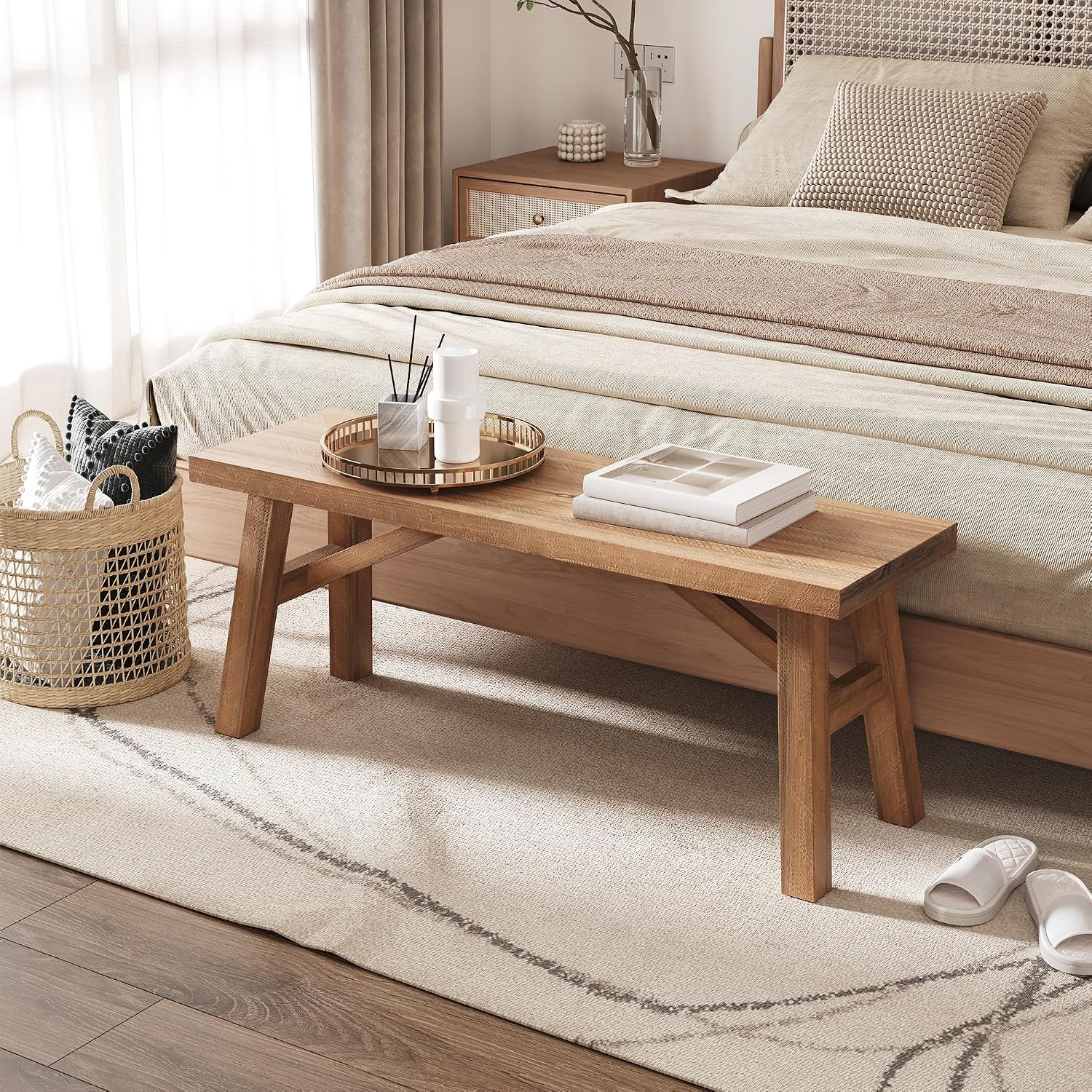 Handmade Natural Farmhouse Wood Bench