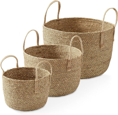 3 Pack Seagrass Woven Storage Basket Set
