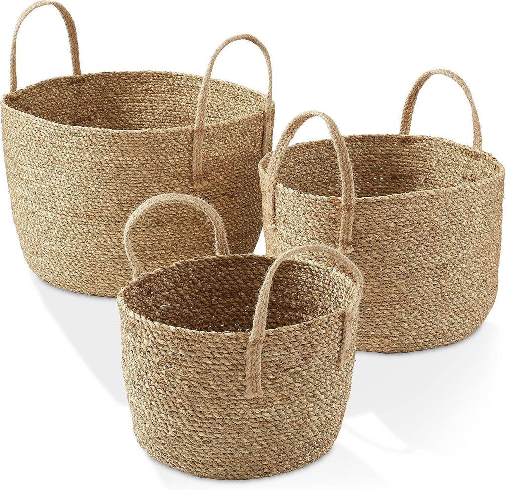 3 Pack Seagrass Woven Storage Basket Set