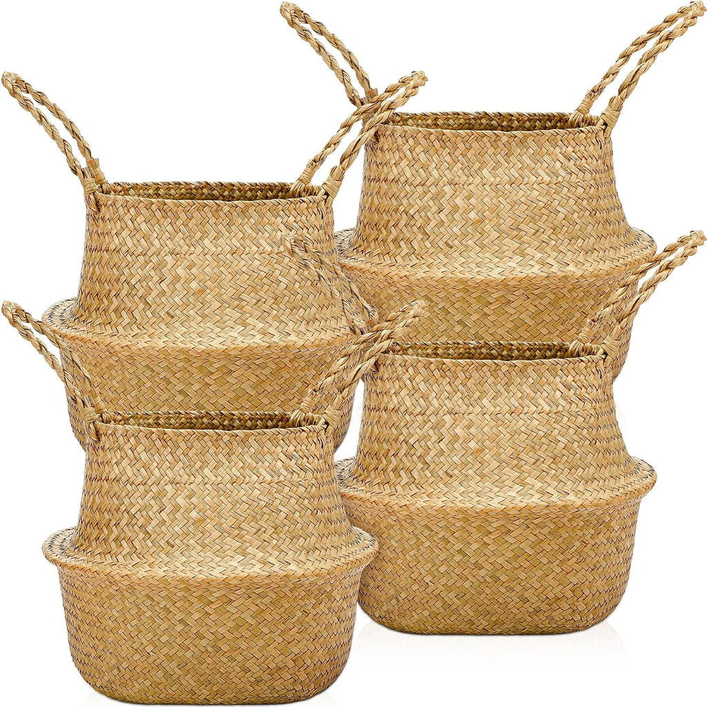 Round Folding Seagrass Plant Baskets 4 Pack