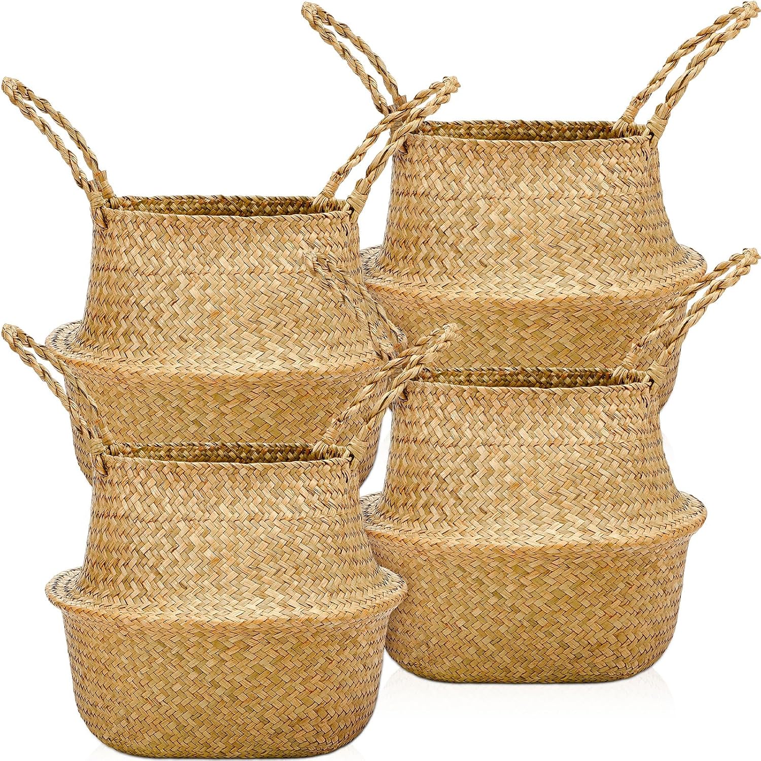 Round Folding Seagrass Plant Baskets 4 Pack