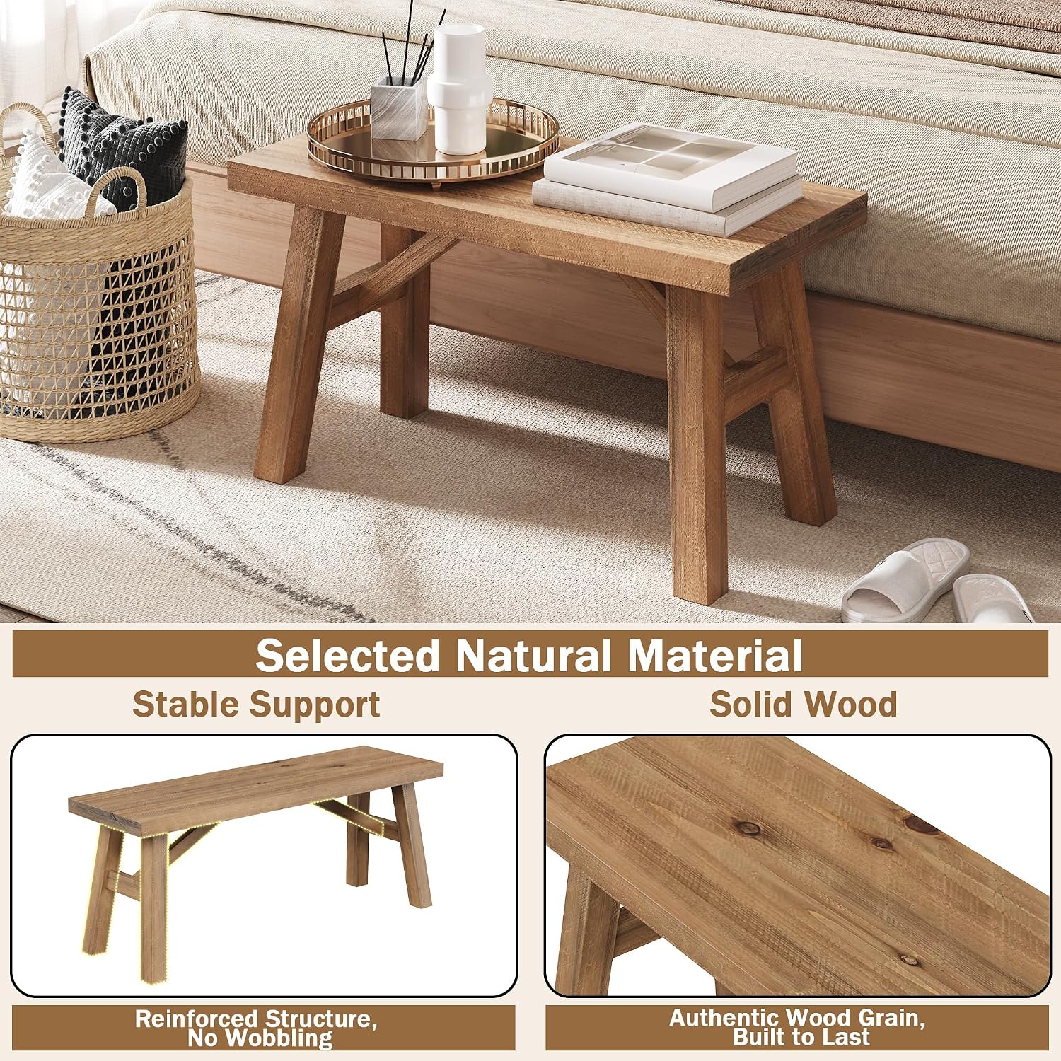 Handmade Natural Farmhouse Wood Bench