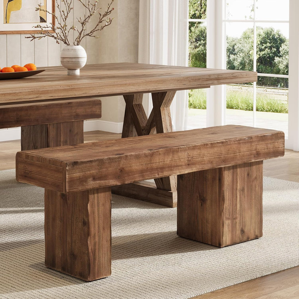 Thick Wood Bench With Elegant Art Legs
